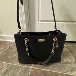 Kate Spade Black Leather Tote with Gold Accents